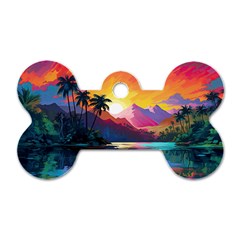 Ai Generated Tropical Island Sunset Landscape Dog Tag Bone (Two Sides)