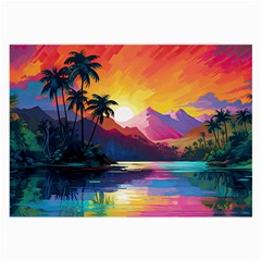 Ai Generated Tropical Island Sunset Landscape Large Glasses Cloth (2 Sides)