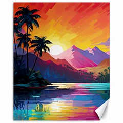 Ai Generated Tropical Island Sunset Landscape Canvas 11  x 14 