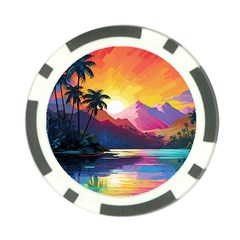 Ai Generated Tropical Island Sunset Landscape Poker Chip Card Guard