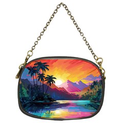 Ai Generated Tropical Island Sunset Landscape Chain Purse (two Sides) by Wegoenart