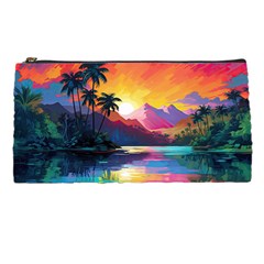 Ai Generated Tropical Island Sunset Landscape Pencil Case by Wegoenart