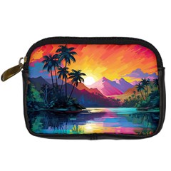 Ai Generated Tropical Island Sunset Landscape Digital Camera Leather Case