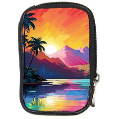 Ai Generated Tropical Island Sunset Landscape Compact Camera Leather Case