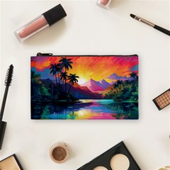 Ai Generated Tropical Island Sunset Landscape Cosmetic Bag (Small)