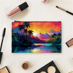 Ai Generated Tropical Island Sunset Landscape Cosmetic Bag (Medium)