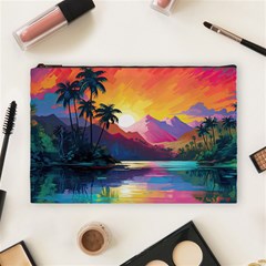 Ai Generated Tropical Island Sunset Landscape Cosmetic Bag (Large)