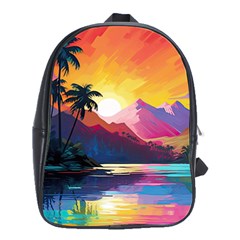 Ai Generated Tropical Island Sunset Landscape School Bag (Large)