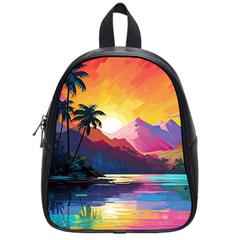 Ai Generated Tropical Island Sunset Landscape School Bag (Small)