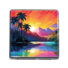 Ai Generated Tropical Island Sunset Landscape Memory Card Reader (Square 5 Slot)