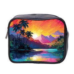 Ai Generated Tropical Island Sunset Landscape Mini Toiletries Bag (Two Sides)