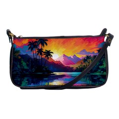 Ai Generated Tropical Island Sunset Landscape Shoulder Clutch Bag by Wegoenart