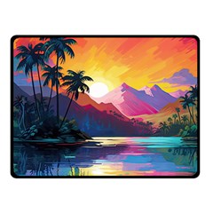 Ai Generated Tropical Island Sunset Landscape Fleece Blanket (Small)