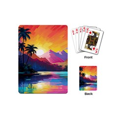 Ai Generated Tropical Island Sunset Landscape Playing Cards Single Design (mini) by Wegoenart