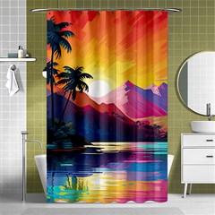 Ai Generated Tropical Island Sunset Landscape Shower Curtain 48  x 72  (Small) 