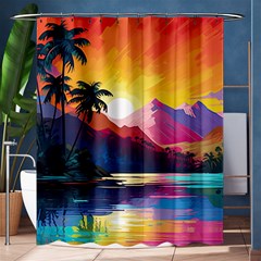 Ai Generated Tropical Island Sunset Landscape Shower Curtain 60  x 72  (Medium) 