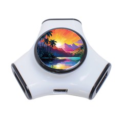 Ai Generated Tropical Island Sunset Landscape 3-Port USB Hub