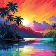 Ai Generated Tropical Island Sunset Landscape Play Mat (Rectangle)