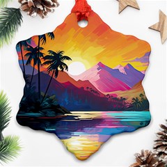 Ai Generated Tropical Island Sunset Landscape Ornament (Snowflake)