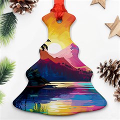 Ai Generated Tropical Island Sunset Landscape Ornament (christmas Tree)  by Wegoenart