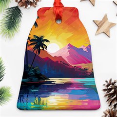 Ai Generated Tropical Island Sunset Landscape Ornament (Bell)