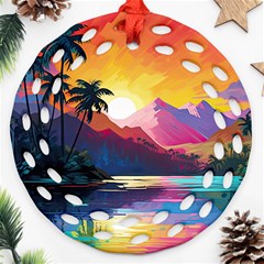 Ai Generated Tropical Island Sunset Landscape Round Filigree Ornament (Two Sides)