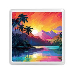 Ai Generated Tropical Island Sunset Landscape Memory Card Reader (Square)