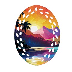 Ai Generated Tropical Island Sunset Landscape Ornament (oval Filigree) by Wegoenart