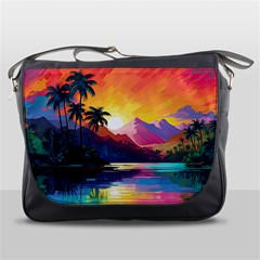 Ai Generated Tropical Island Sunset Landscape Messenger Bag