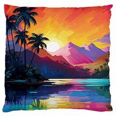 Ai Generated Tropical Island Sunset Landscape Large Cushion Case (one Side) by Wegoenart