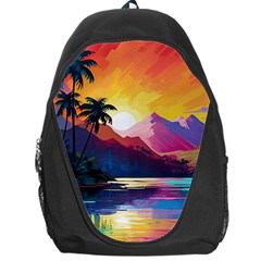 Ai Generated Tropical Island Sunset Landscape Backpack Bag