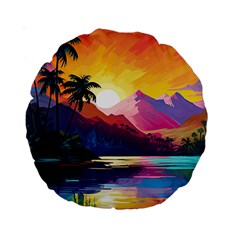 Ai Generated Tropical Island Sunset Landscape Standard 15  Premium Round Cushions