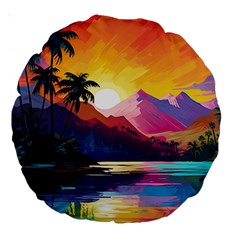 Ai Generated Tropical Island Sunset Landscape Large 18  Premium Round Cushions