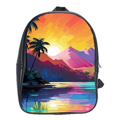 Ai Generated Tropical Island Sunset Landscape School Bag (XL)