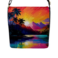 Ai Generated Tropical Island Sunset Landscape Flap Closure Messenger Bag (L)