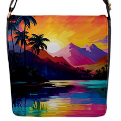 Ai Generated Tropical Island Sunset Landscape Flap Closure Messenger Bag (S)