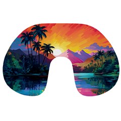 Ai Generated Tropical Island Sunset Landscape Travel Neck Pillow