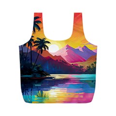 Ai Generated Tropical Island Sunset Landscape Full Print Recycle Bag (M)