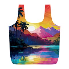 Ai Generated Tropical Island Sunset Landscape Full Print Recycle Bag (L)