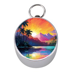 Ai Generated Tropical Island Sunset Landscape Mini Silver Compasses