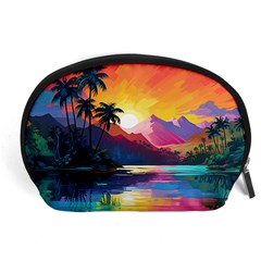 Ai Generated Tropical Island Sunset Landscape Accessory Pouch (Large)