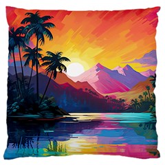 Ai Generated Tropical Island Sunset Landscape Standard Premium Plush Fleece Cushion Case (One Side)