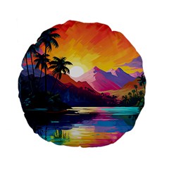 Ai Generated Tropical Island Sunset Landscape Standard 15  Premium Flano Round Cushions