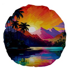 Ai Generated Tropical Island Sunset Landscape Large 18  Premium Flano Round Cushions