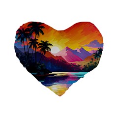 Ai Generated Tropical Island Sunset Landscape Standard 16  Premium Flano Heart Shape Cushions