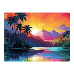 Ai Generated Tropical Island Sunset Landscape Two Sides Premium Plush Fleece Blanket (mini) by Wegoenart