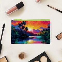 Ai Generated Tropical Island Sunset Landscape Cosmetic Bag (xs) by Wegoenart