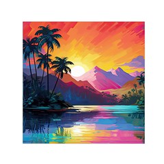 Ai Generated Tropical Island Sunset Landscape Square Satin Scarf (30  x 30 )