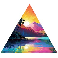 Ai Generated Tropical Island Sunset Landscape Wooden Puzzle Triangle