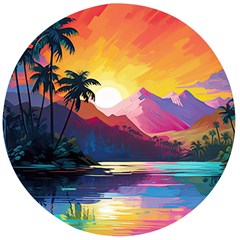 Ai Generated Tropical Island Sunset Landscape Wooden Bottle Opener (Round)